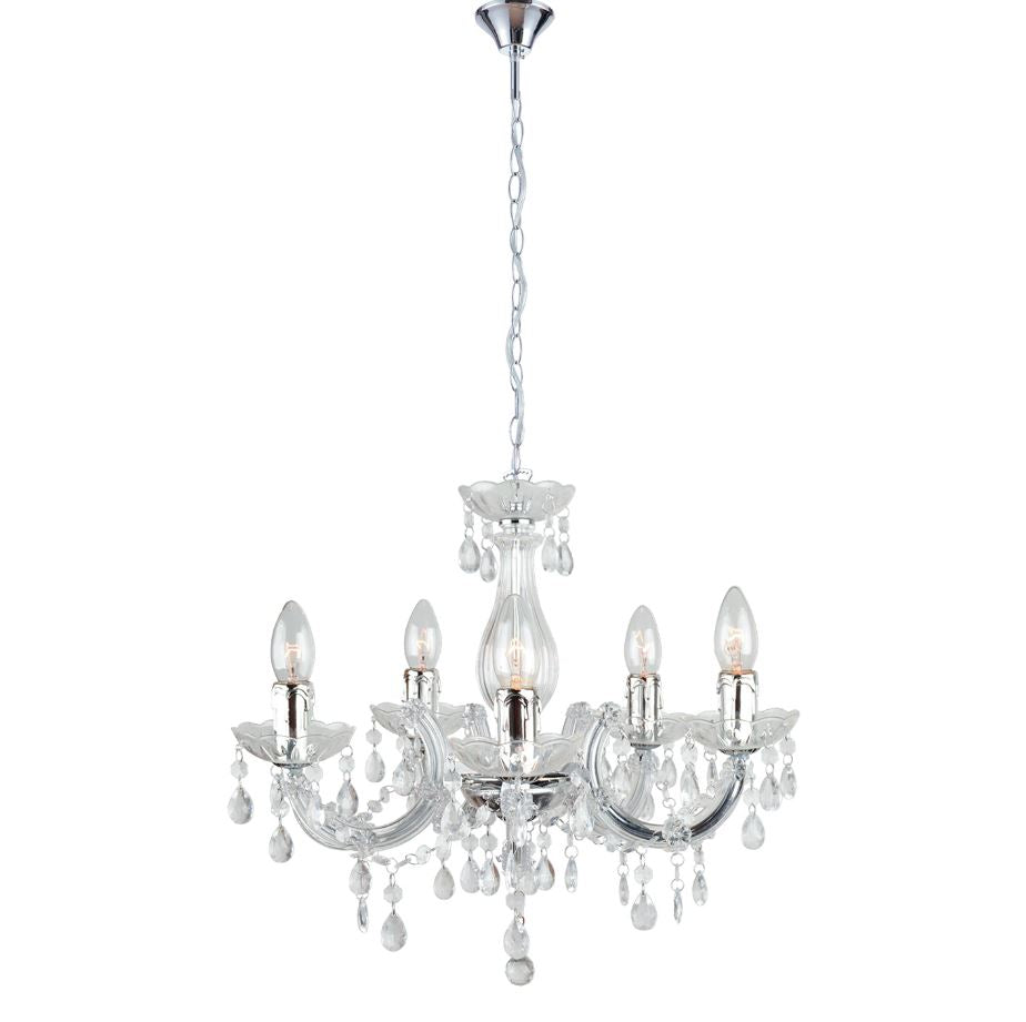 Sospensione 5 luci in acrilico trasparente pendenti a mandorla rifiniture cromo 5XE14 non incl. HOUSTON Sospensione 5 luci in acrilico trasparente pendenti a mandorla rifiniture cromo 5XE14 non incl. HOUSTON